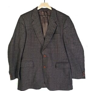 Savile Row Houndstooth Plaid Wool Sport Coat Men's 42L Brown Blue‎ Black